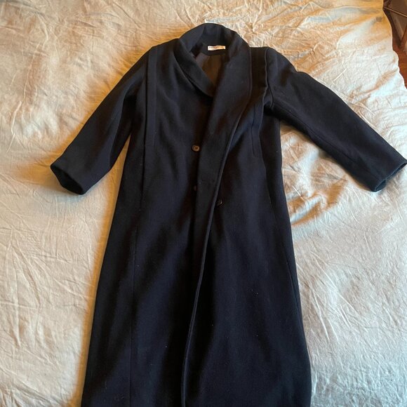 Forecaster of Boston Double-Breasted Shawl Collar 100% Black / Navy Wool Coat - Picture 1 of 5